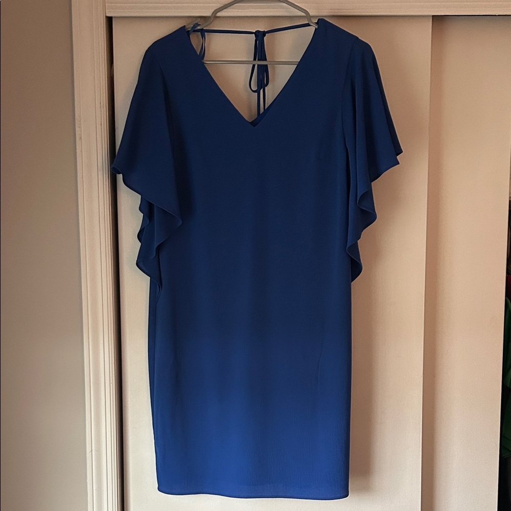 Eliza J Royal Blue Flutter Sleeve Midi Dress
